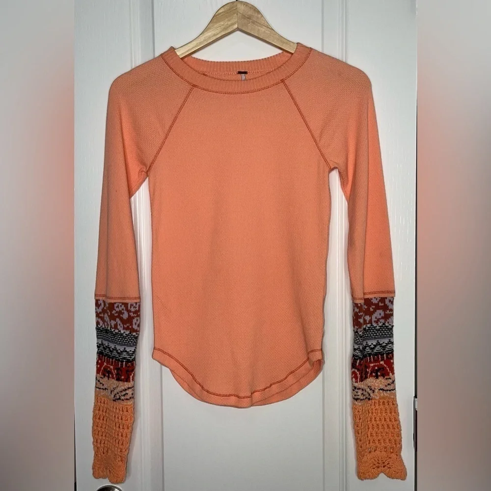 Free People in The Mix Cuff Thermal Top Desert Orange Combo Size Small